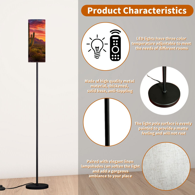  68.5" Standing Floor Lamp Sonoran Sunset Dimmable Metal Pole Lamp with Linen Lampshade LED Bulb Included