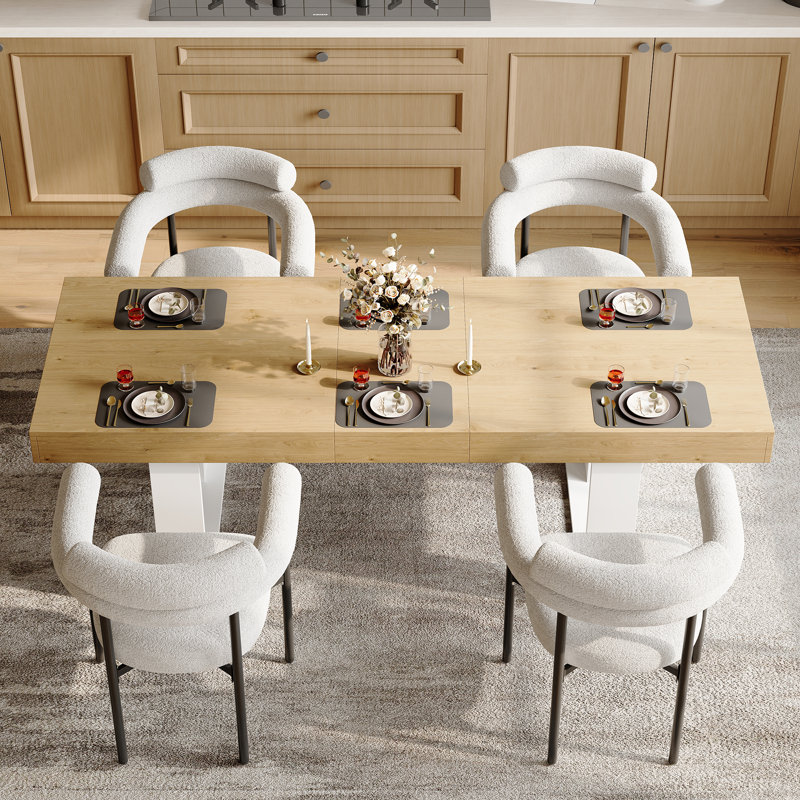 Rectangular Extendable Dining Table, White, Oak Wood