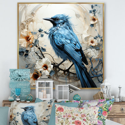 «Blue Bird Minimalisme Flowers I», reproduction sur toile