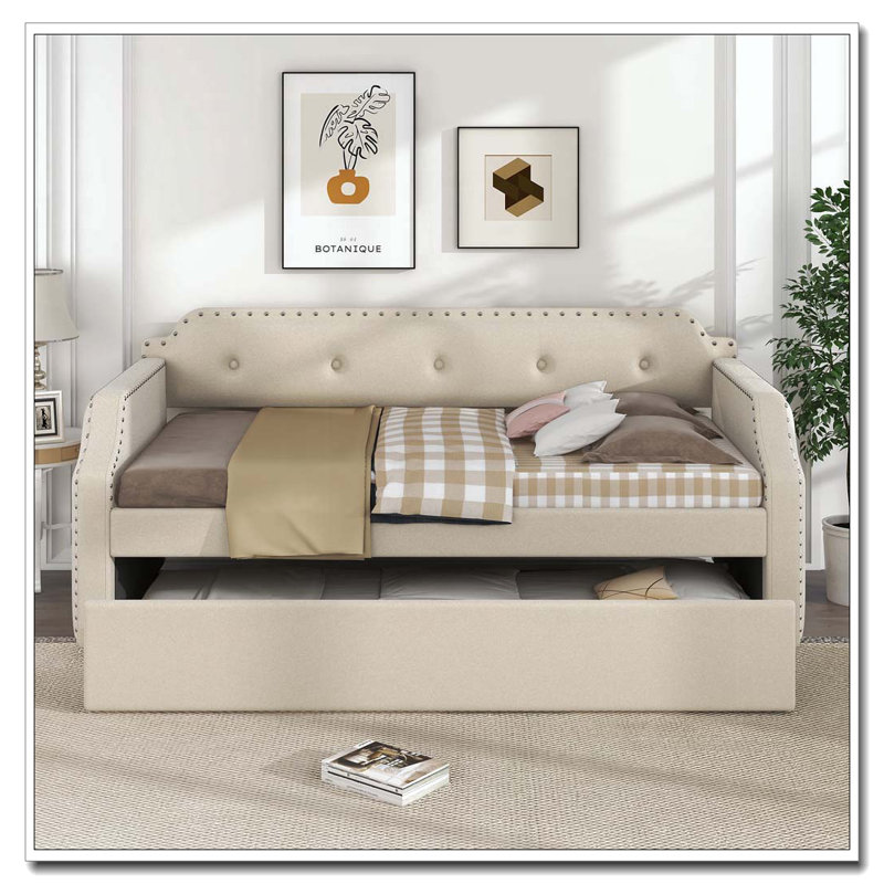Lit de jour rembourré avec couchette, Beige