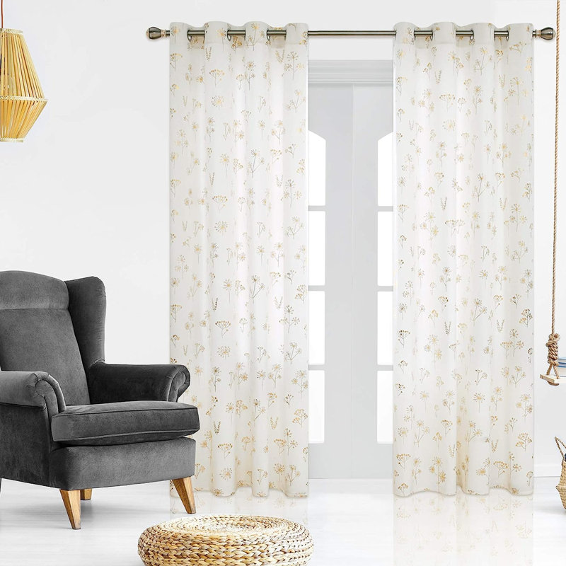 Deconovoout Eyelet Curtains, Home Decorative Gold  Printed Curtains, Thermal Insulated Curtains For Bedroom, 5, 2 Panels