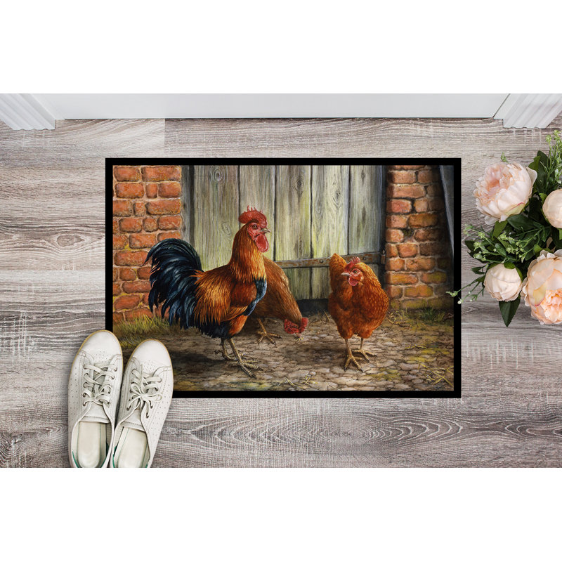 Tapis d'extérieur antidérapant Wanamie Rooster and Chickens, Rectangle 2 pi x 3 pi