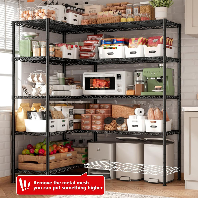 Marlia Steel Height -Adjustable Storage Rack Heavy Duty Shelving Unit, Black, 5-Tiers 72" H x 72" W x 18" D