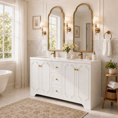 Meuble-lavabo de salle de bain de 60 pouces avec lavabo en résine