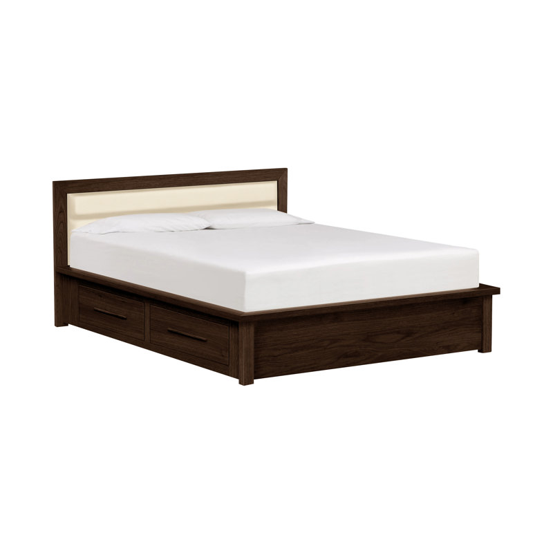 Lit plateforme tapissier avec rangement Moduluxe, Très grand, Cerise fumée, Cuir café