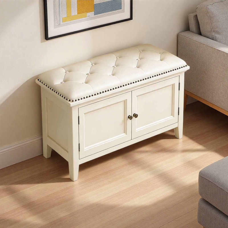 Shoe Storage Bench, Cream, 17.72" H x 31.5" W x 13.78" D