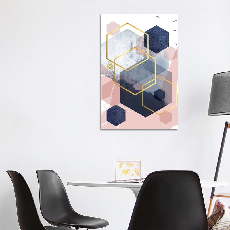 Abstract Navy Blush Gold I by Urban Epiphany - Print on Canvas, Wrapped Canvas, 101.6 cm H x 66.04 cm W x 1.91 cm D