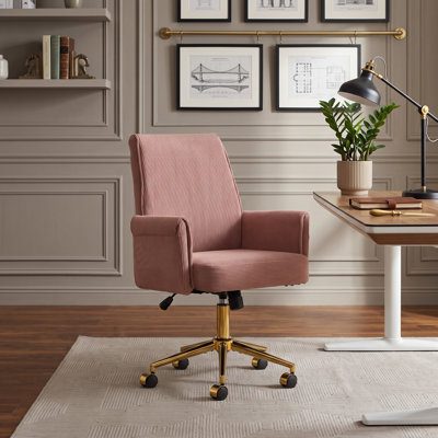 Light Pink Corduroy Mid-Back Ergonomic Office Chair with Height Adjustment