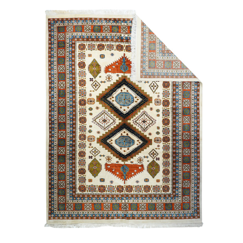 Tapis brun / orange / beige en laine noué à la main de conception unique 8 pi 10 po x 11 pi 9 po