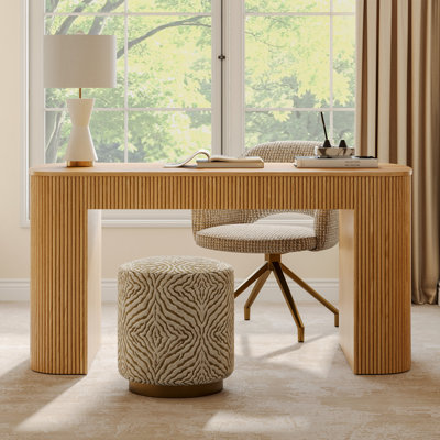 Bureau d'écriture moderne à double piédestal cannelé en chêne naturel avec 2 tiroirs de rangement l 61 po x P 28 po HERNEST