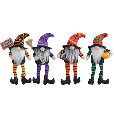Décoration de gnome d'Halloween en peluche, 4PCS longues jambes et costume de sorcière sans visage, décoration de table d'Halloween, fête d'Halloween préférée, gnome d'Halloween avec barbe, friandise ou tour.