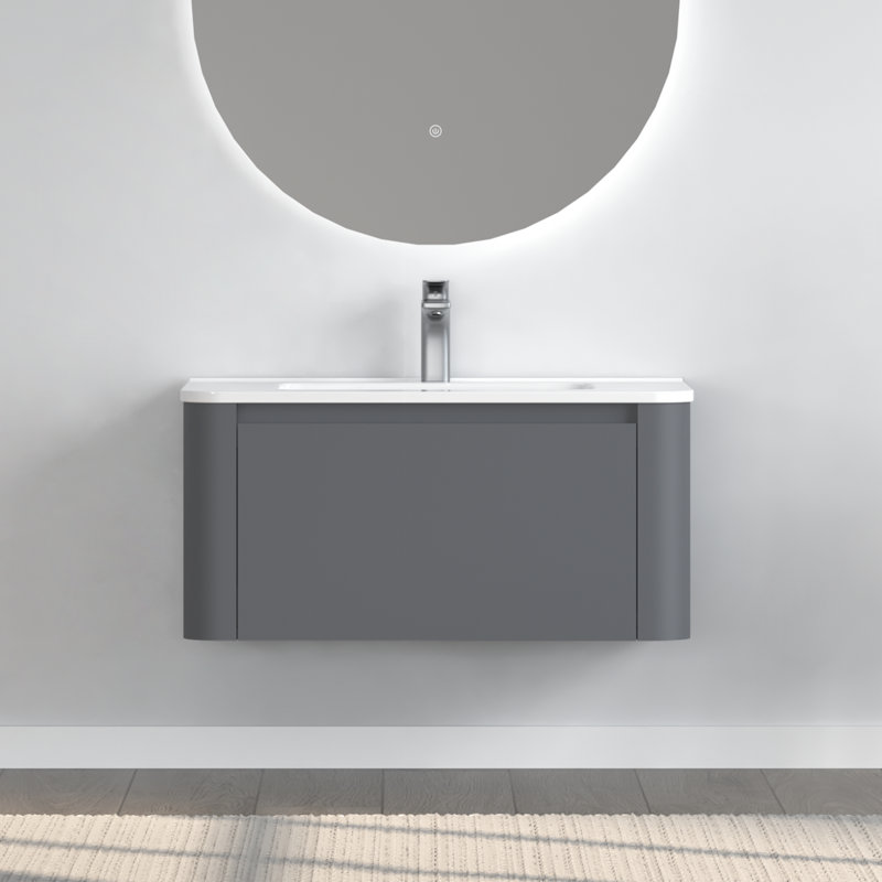 Modern 30" Floating Wall Mount Single Bathroom Vanity With Ceramic Sink Top