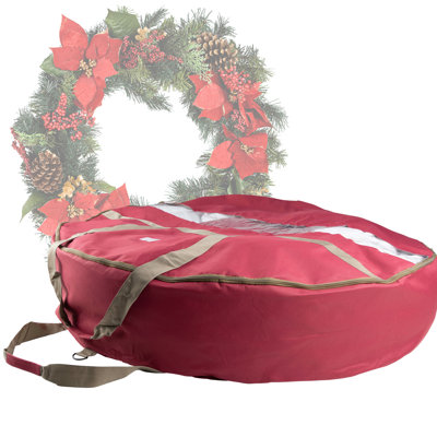 Elf Stor 48-inch Wreath Storage Container - Canvas Bag with Clear Window, Handles, and Compartment
