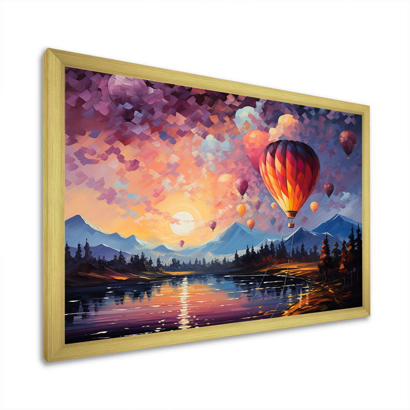 «Expressionist Balloon Flight» sur toile, H 34 po x l 44 po x P 1,5 po, Cadre doré simple