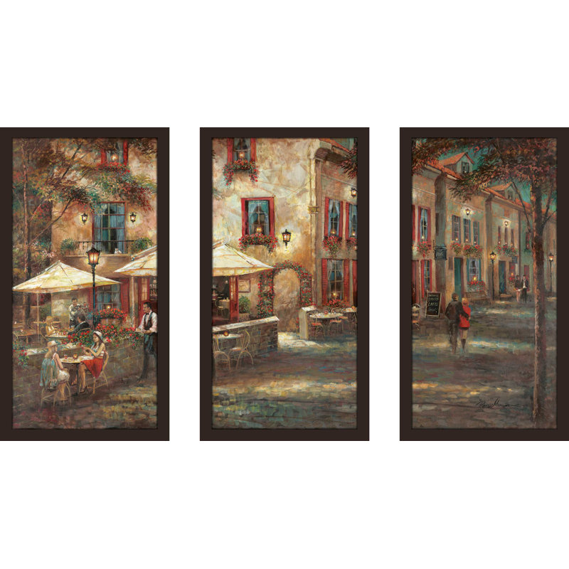 «Courtyard Cafe», reproduction de peinture à l'huile à multiples images, L 52,5 po x H 33,5 po x P 1 po