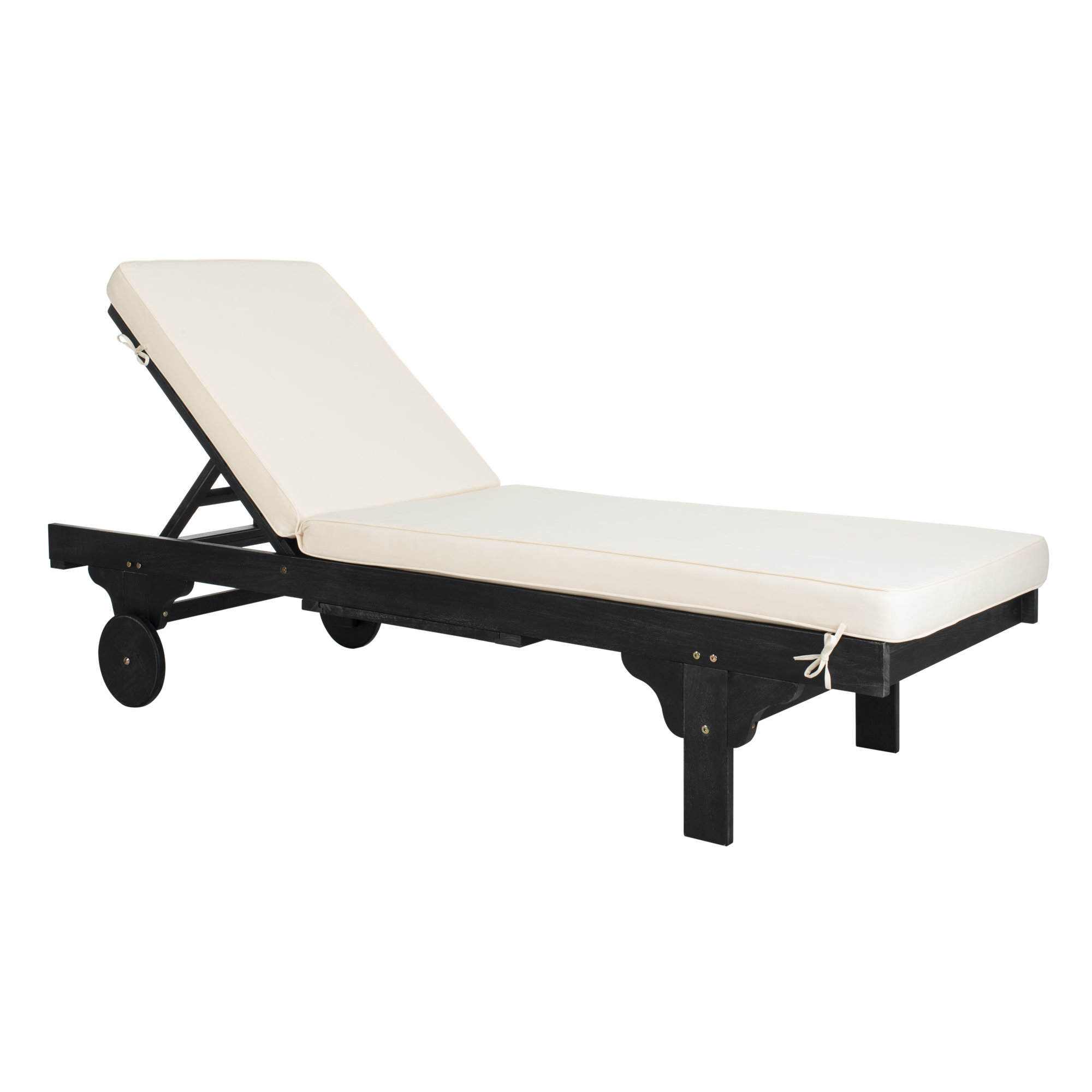 27.6'' Outdoor Eucalyptus Chaise Lounge, Black, Beige