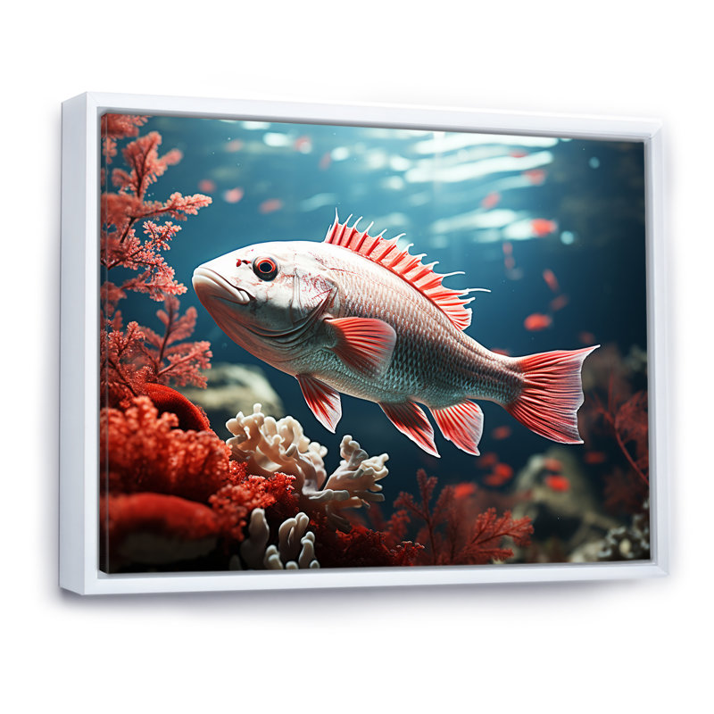 Reproduction sur toile monochrome de poissons rouges et gris II, H 30 po x l 40 po x P 1,5 po, Cadre simple noir