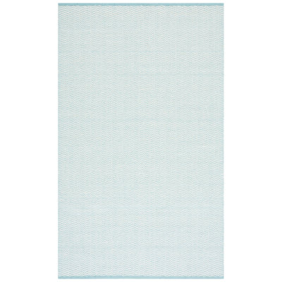Tapis géométrique en coton / laine tissé à la main Vermont bleu sarcelle / ivoire