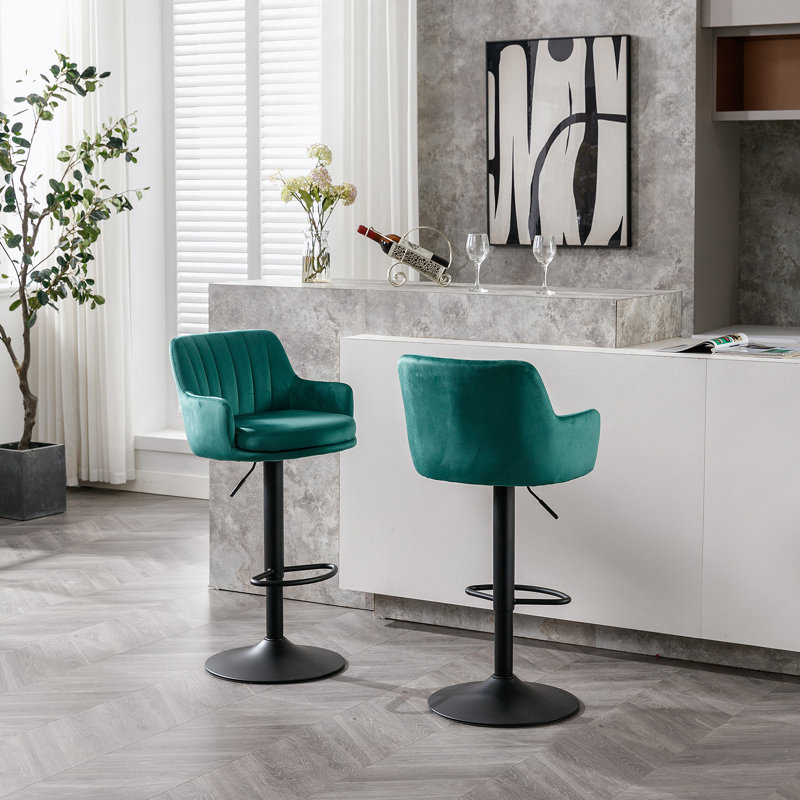 Adjustable Bar Stools with Backrest and Footrest, Set of 2, Green