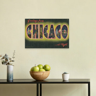 «Greetings From Chicago At Night Vintage Abstract City Architecture», reproduction d'art mural