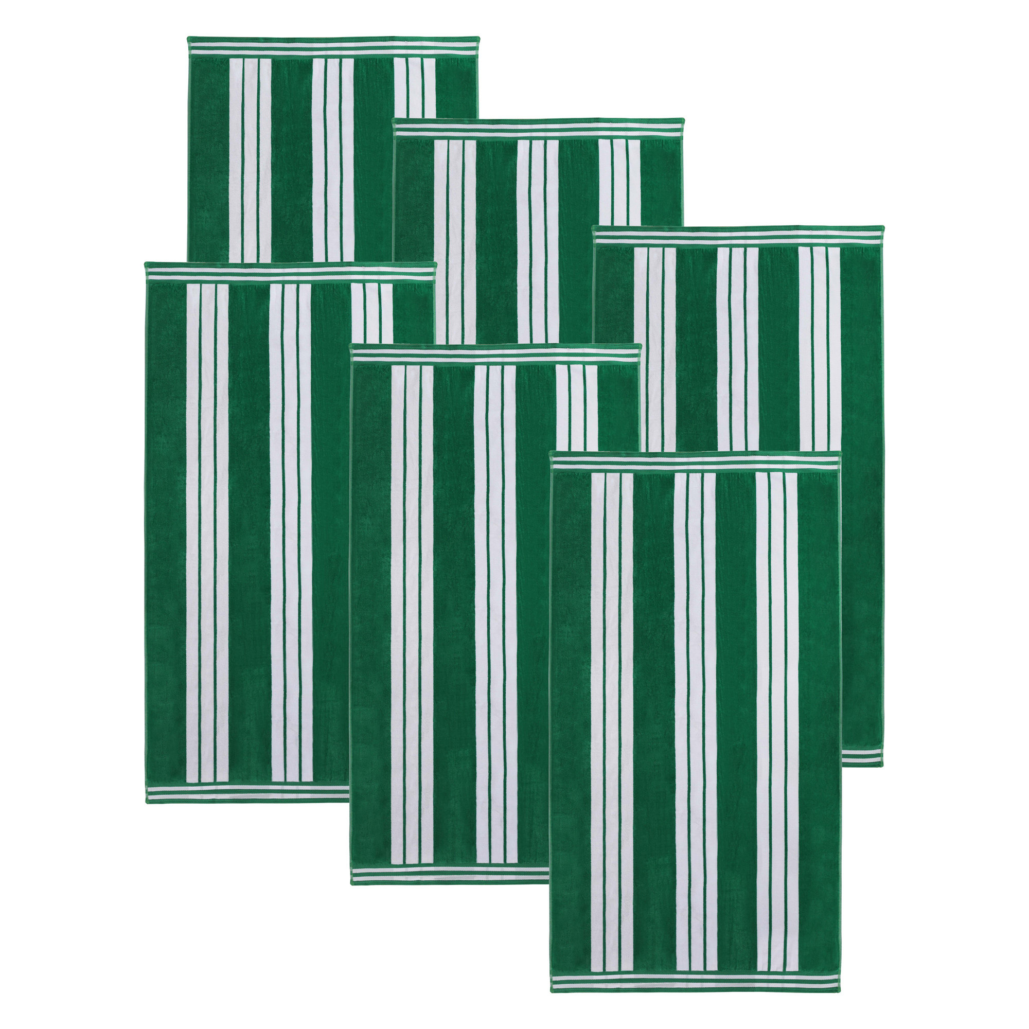 Chira Oversized Stripe Cabana 100% Cotton Beach Towel, Beach Towel - 6 Pack, Dark Green