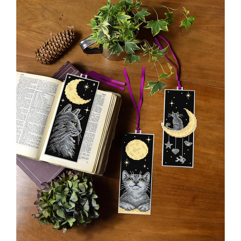 Trousse de signet au point de croix « Chats au clair de lune » par Orchidea 8713