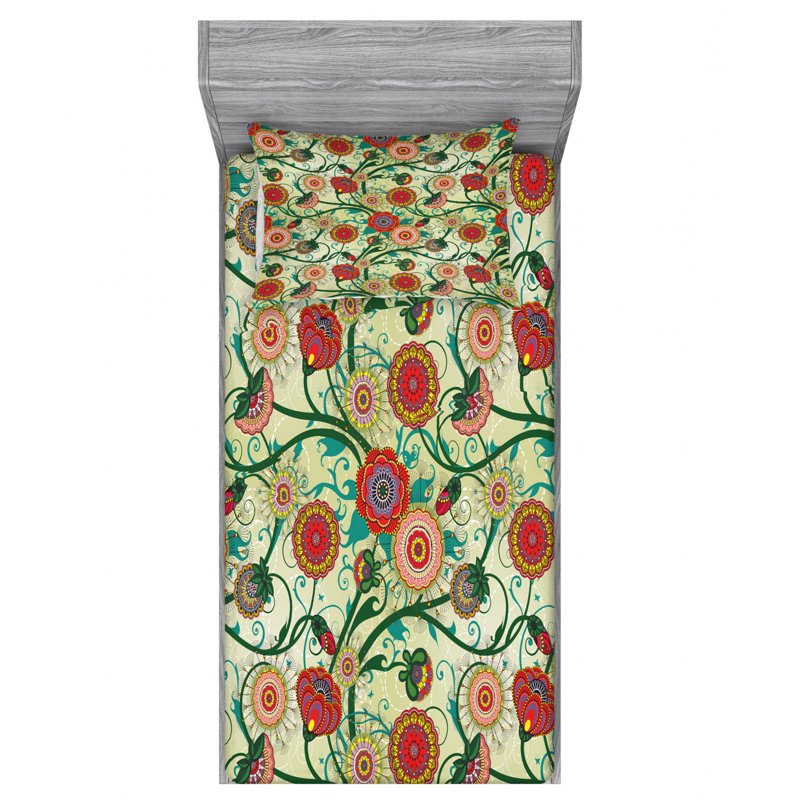 Microfiber Floral Sheet Set, Twin Sheet Set + Fitted Sheet + 1 Pillowcase