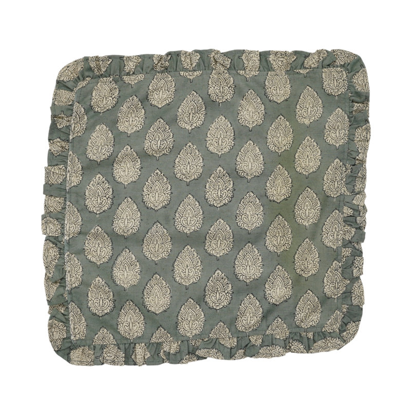 Ensemble de 4 serviettes en toile de lin classique à motif de volants 18 x 18 pouces Fabubline Elegant Florl Block