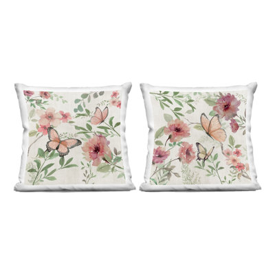 Elegant Garden Flowers & Butterflies 2 Piece Decorative Printed Throw Pillow Set, design by Nan