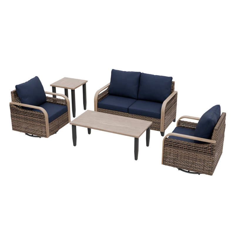 Ensemble de conversation d'extérieur pour 4 personnes avec coussins, Bleu
