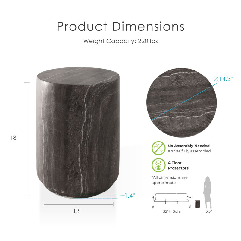 Fulcher Natural Stone 14" W End Table with Drum Base, Warm Gray Travertine