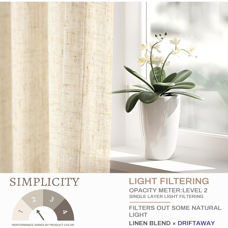 Janie Rod Pocket Semi-Sheer Curtain Panel Pair, Light Linen, 52" W x 96" L