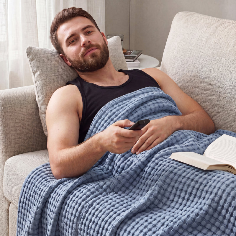 Jeté 100% coton 406 g / m² Literie respirant gaufré GentleSoft ™, Très grand lit, Bleu ciel