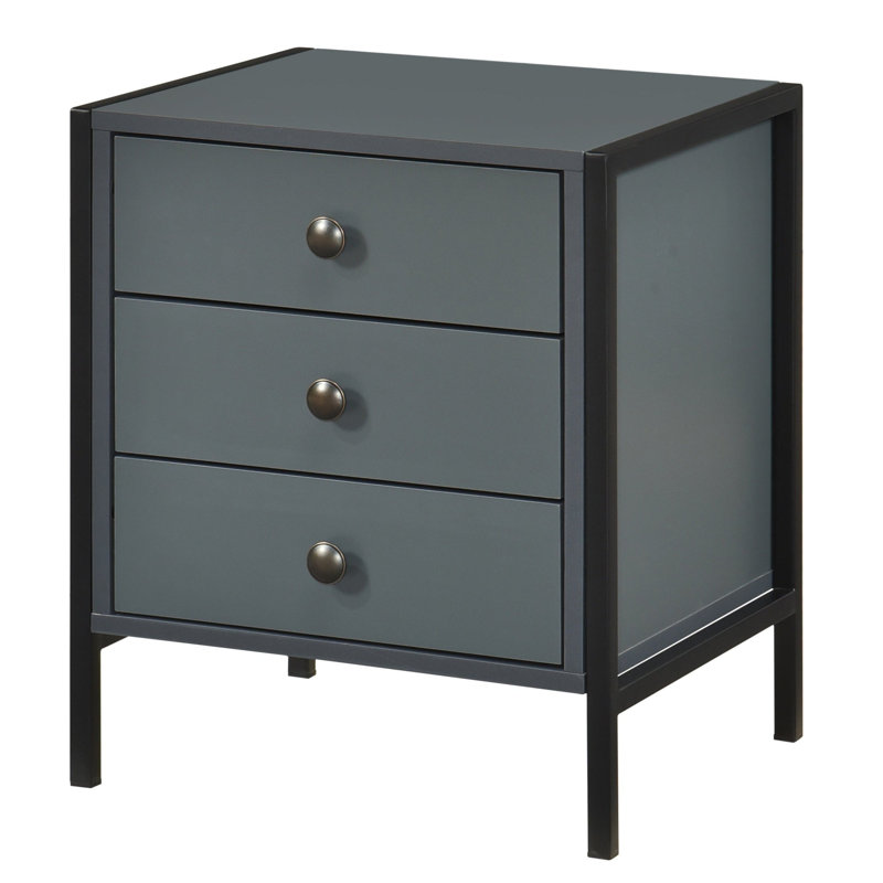 Alva 3 Drawer Bedside Table, Dark Grey