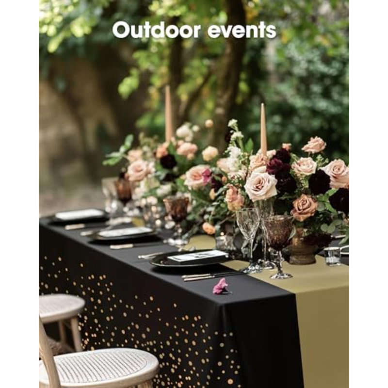 Nappes jetables en plastique 137 x 274 cm (54 x 108 pouces), ensemble de 10, noir et or, Noir, or