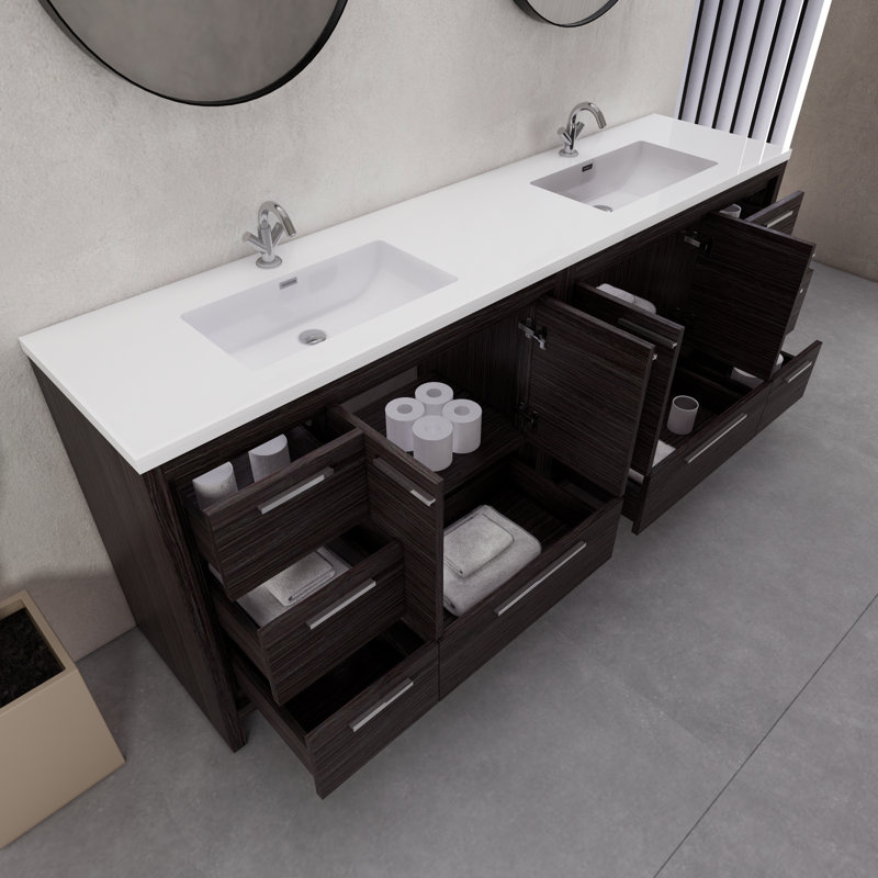 84" Double Sink Bathroom Vanity Set, Dark Gray