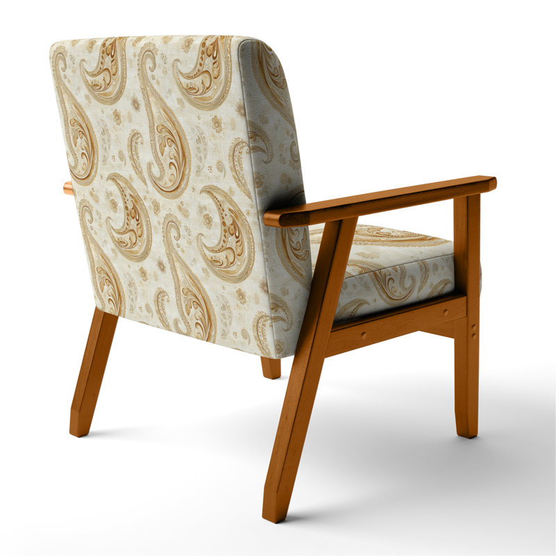 Chaise rembourrée moderne avec accoudoirs à motif floral cachemire beige, Accoudoirs carrés bruns
