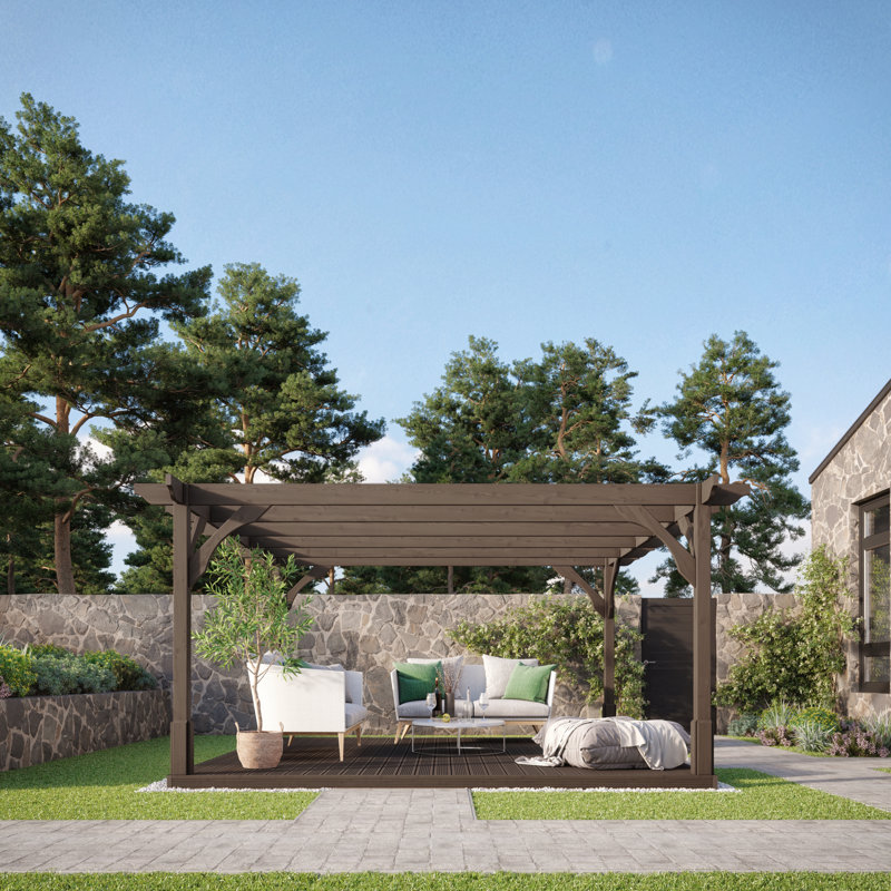 Jasly Premium Wall Mounted Pergola, 270cm H x 240cm W x 240cm D, Brown