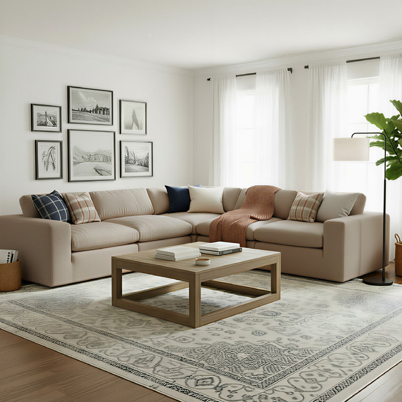 Asher 5 - Piece Upholstered Sectional, Effie Flax Performance Linen