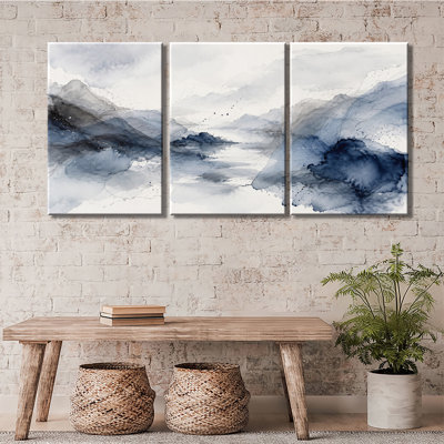 «Blue Lake Ink», impression de triptyque abstrait sur toile de montagne, impression sur toile 3PC (1)