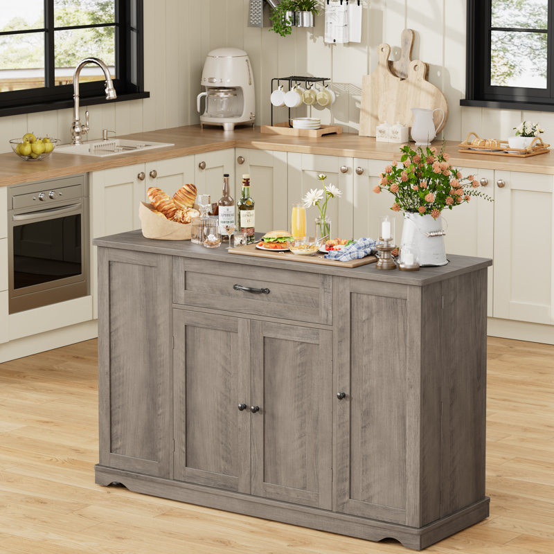 Kitchen Island With Wheels, Kitchen Cart, Wash Gray