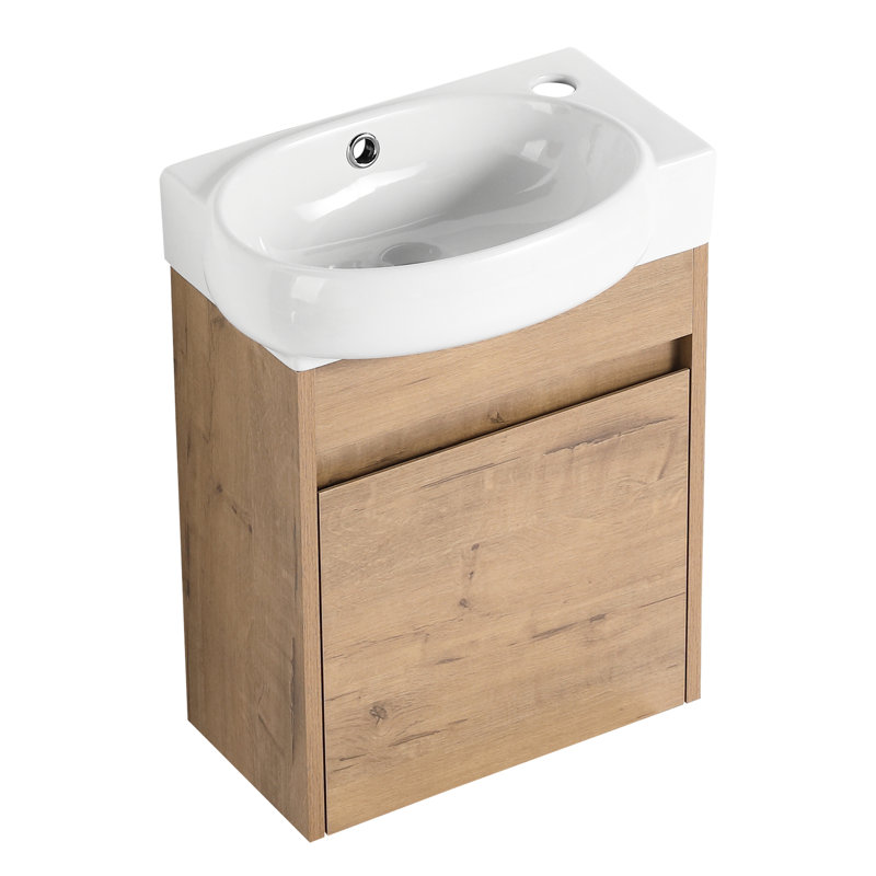 Meuble-lavabo compact de 16 po fixé au mur avec portes à fermeture douce et lavabo en céramique pour petites salles de bain