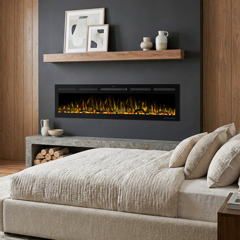 Recessed & Wall Mounted Smart Electric Fireplace With 13 Color 3D Flame, Touch Screen & Remote Control & APP Control & Voice Control, Adjustable Brightness & Temperature, Timer, 750W/1500W