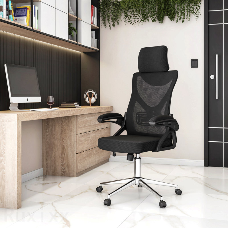 Black Ergonomic Office Chair, Headrest & Lumbar Support, Essential