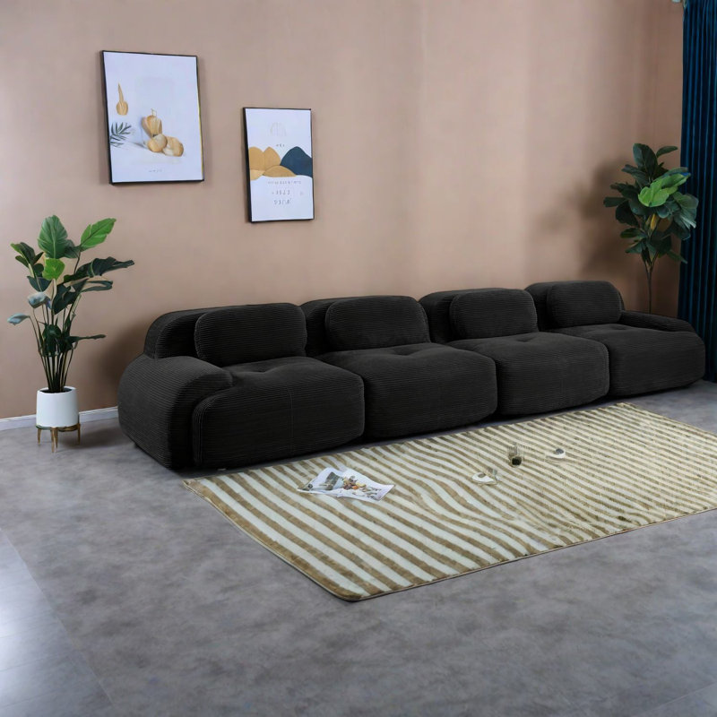 Canapé ergonomique 4 places, velours côtelé doux, design moderne pour la maison