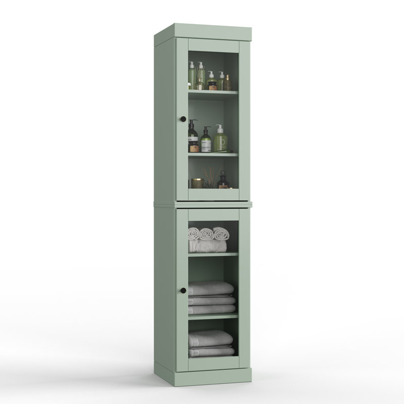 100% Solid Wood 16.5" Bathroom Cabinet with Clear Glass Doors and Adjustable Shelves, Sage