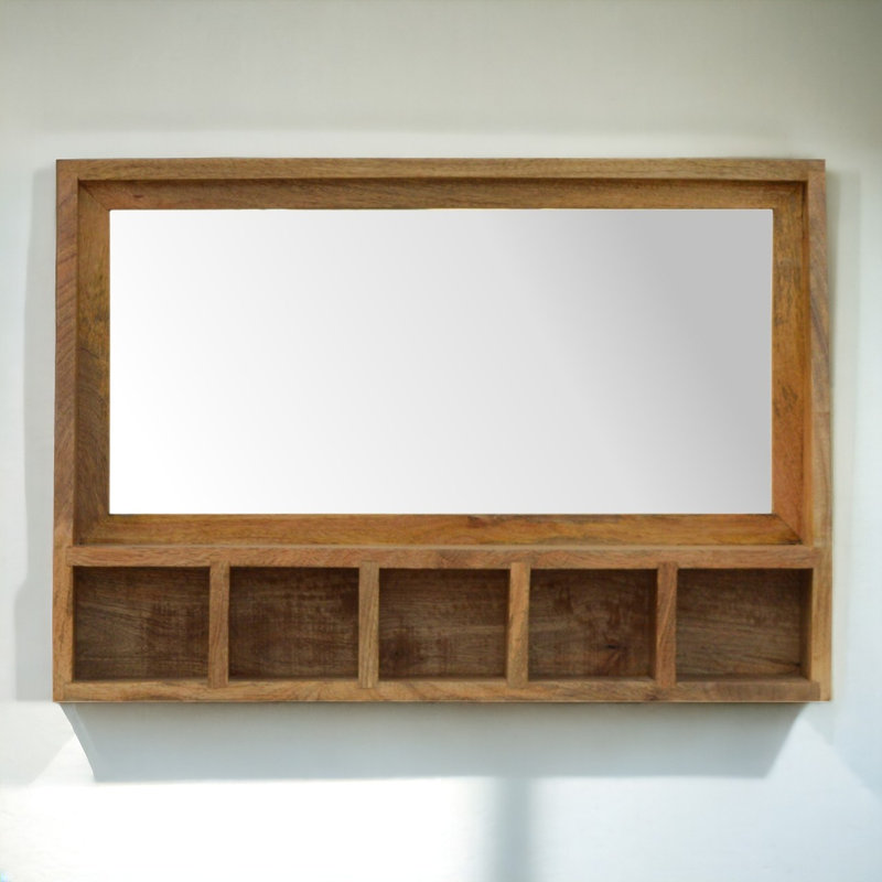 Sahara Wood Flat Wall Mirror with Shelves
