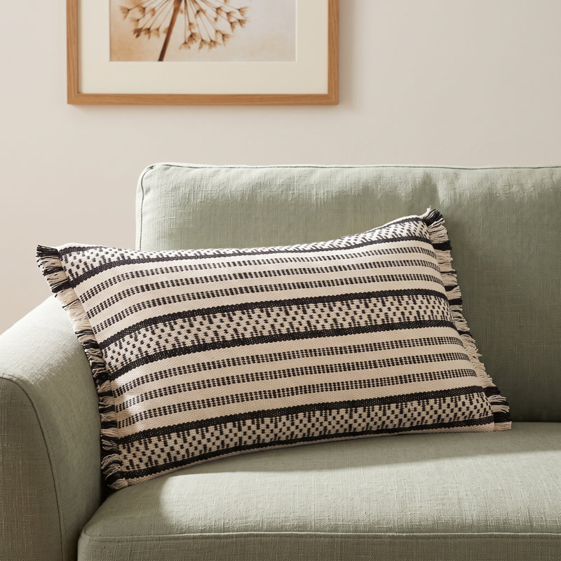 Blu Fringed Cotton Pillow Cover