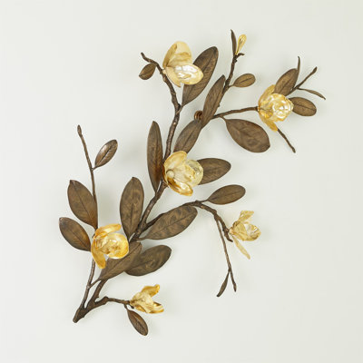 Magnolia Branch Wall Art-Antique Brass/Gold-Lg