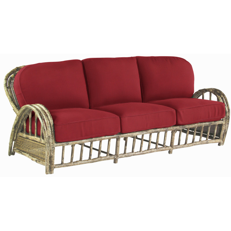 River Run 88'' Wide Premium All-Weather Wicker Patio Sofa with Cushions, Denver Scarlett Sunbrella®